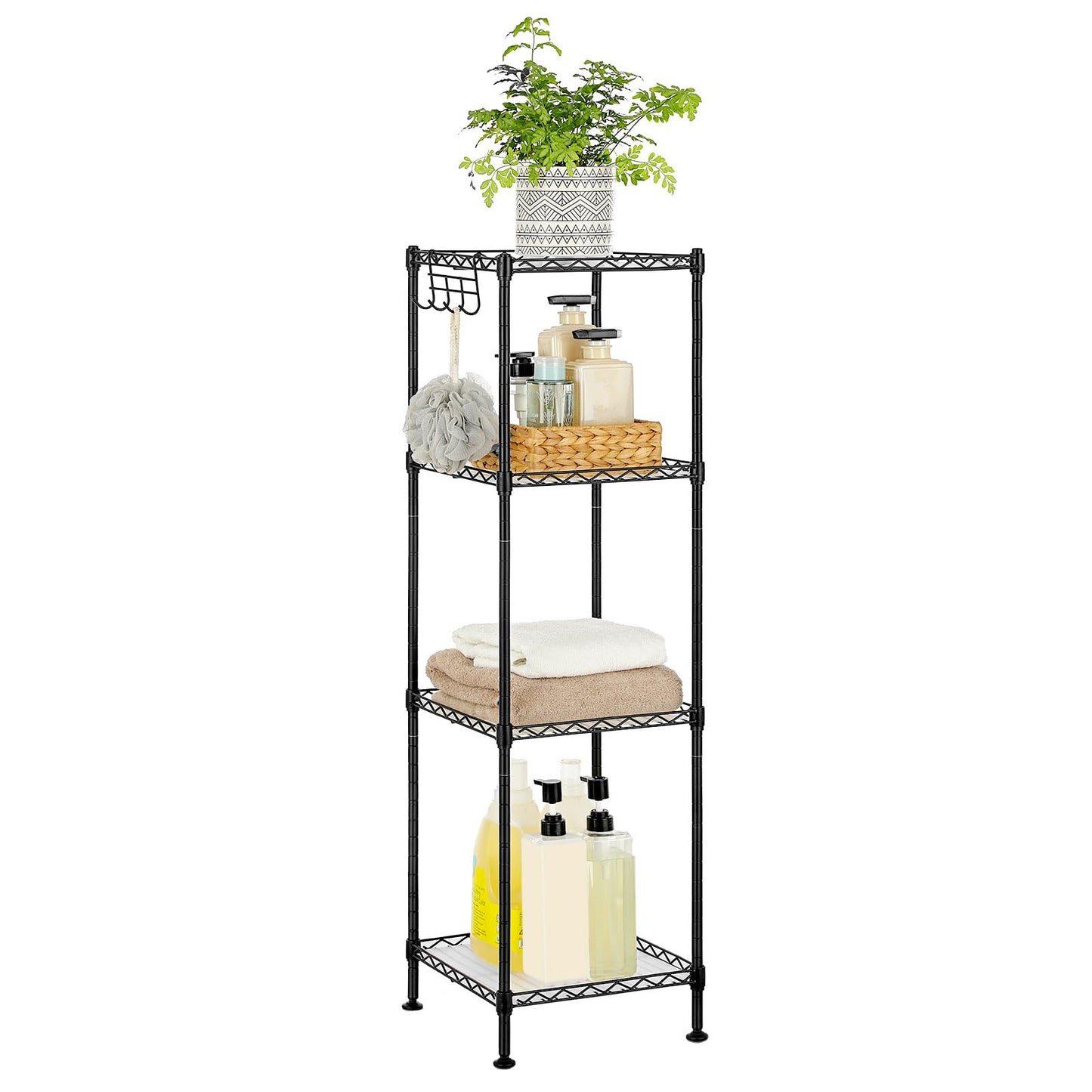 SONGMICS Storage Shelf, Small Metal Wire Shelving Unit, Adjustable Shelves, for Small Spaces, Garage, Bedroom, Living Room, Kitchen, Pantry, 5 Tier, 11.8 x 11.8 x 47.6 Inches, Ink Black ULGR123BH01