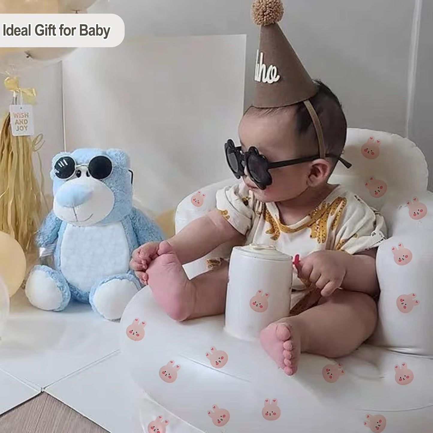 Aufblasbarer Babysitz, aufblasbarer Babystuhl für Babys ab 3 Monaten, aufblasbarer Sommerstuhl mit integrierter Luftpumpe, Baby-Bodensitz zum Sitzenlernen, Spielen, Campen, Orange