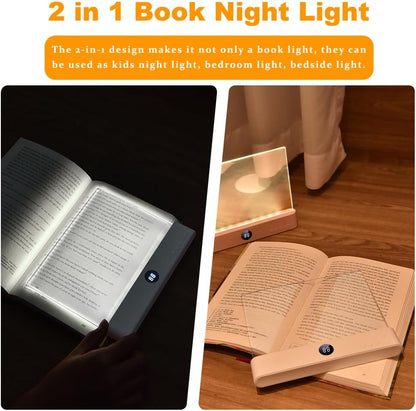 Book Light, Rechargeable Clear LED Flat Reading Light with 3 Colors & Timer, Dimmable Panel Plate Lamp Book Full Page Light for Reading in Bed at Night, Funny Gifts for Readers Kids Women Men (White)