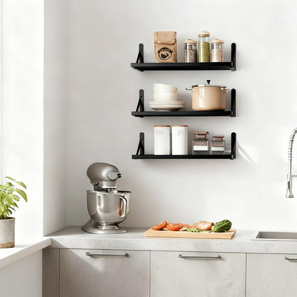 Fixwal Floating Shelves for Wall, Wood Wall Mounted Shelves for Bedroom, Bathroom, Living Room, Kitchen Storage and Decor(Brown, Set of 4, 16.5 Inch)