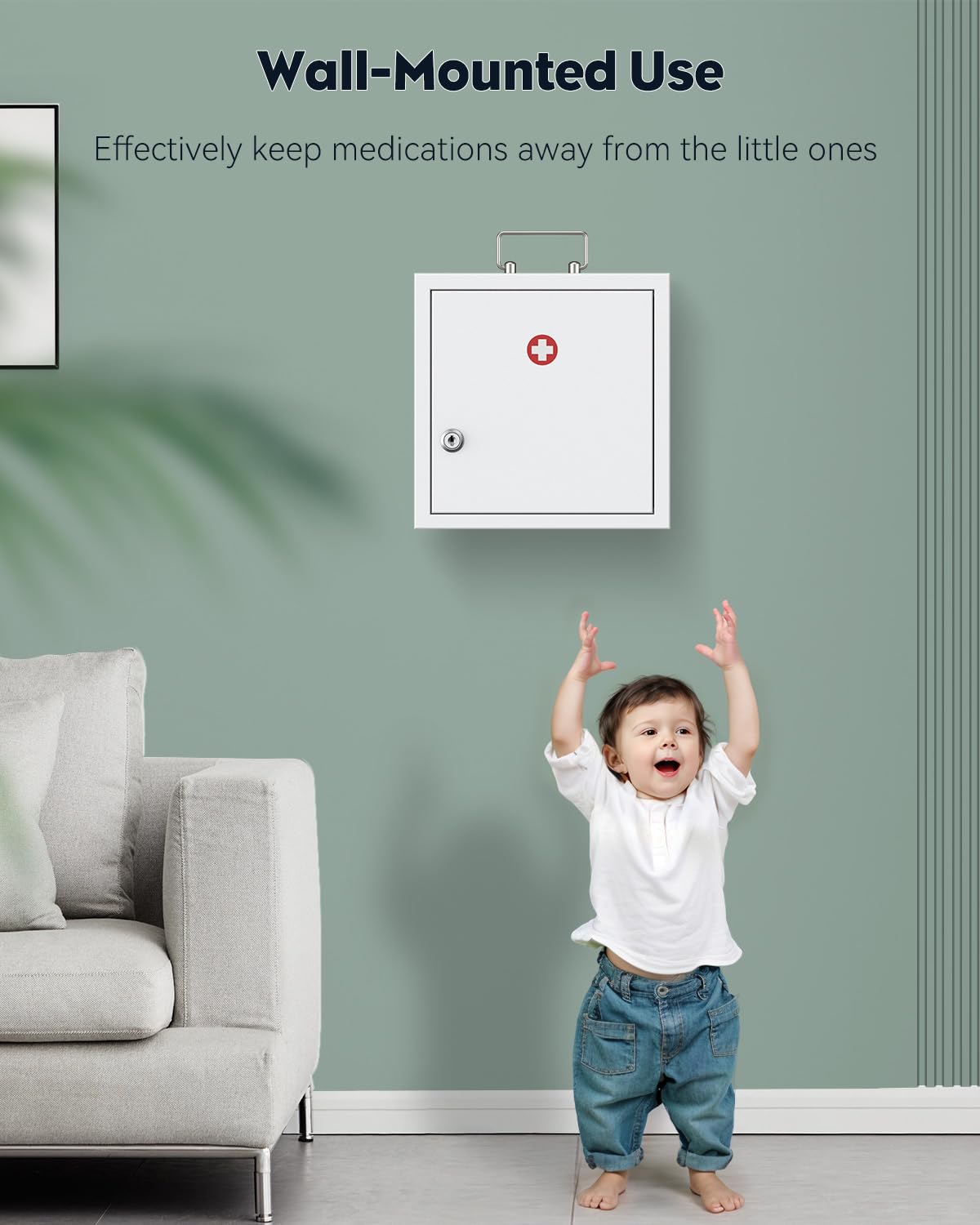 Uniclife Wall Mount Medicine Cabinet with Combination & Key Lock Locking First Aid Cabinet Lockable Medical Cabinet Large Capacity Medicine Organizer Secure Steel Wall Cabinet Metal Storage Box, White