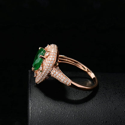 Aienid 18K Women 'S Wedding Band Rose Gold 1.67ct Pear Cut Emerald with 0.77ct Diamond Anniversary Ring for Womens