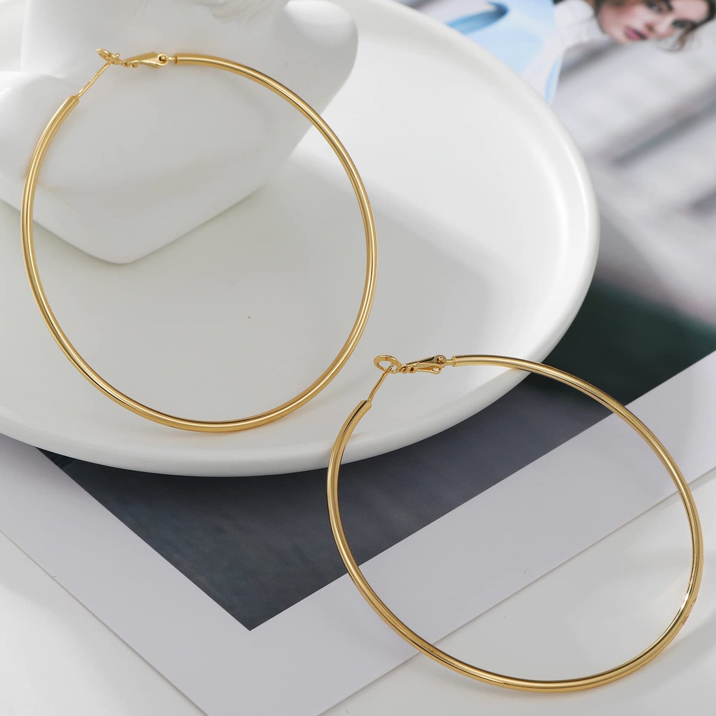 Große Gold Creolen für Frauen, Hypoallergene Dünne Gold Creolen, Sterling Silber Creolen für Damen, Extra Große, Mittelgroße, Große Creolen