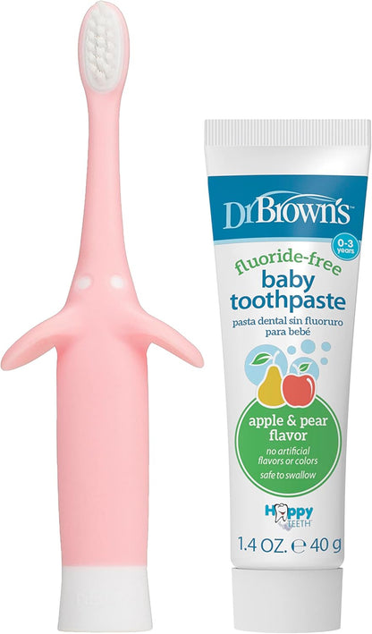Dr.-Brown's-Trainingszahnbürste-für-Babys-und-Kleinkinder,-weich-für-die-ersten-Zähne,-Giraffe,-BPA-frei,-0-3-Jahre
