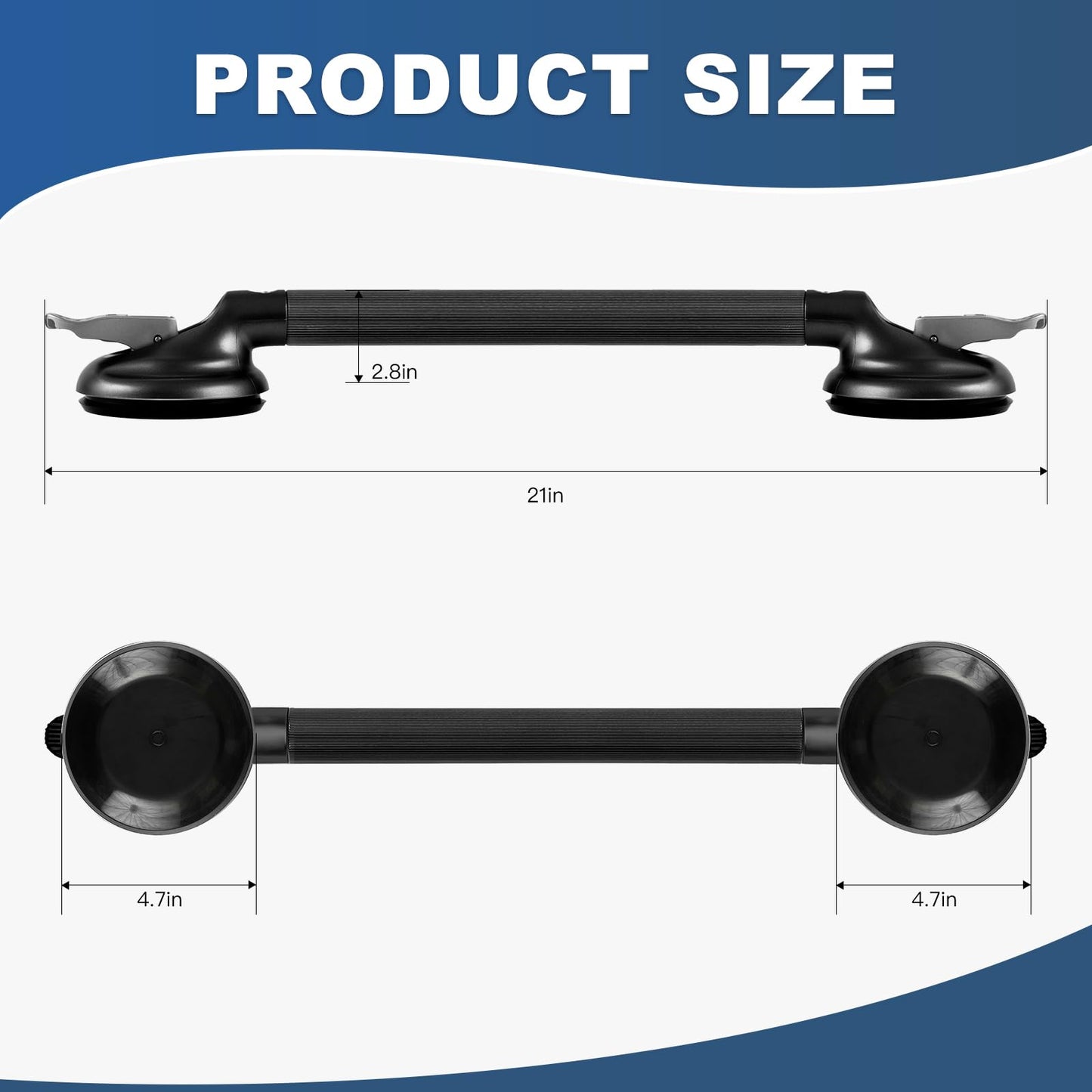 15-Inch Shower Handle - Upgraded Grab Bar with Strong Suction Cups for Bathtub & Shower Safety, Ideal for Seniors, Elderly, Disabled -Silver