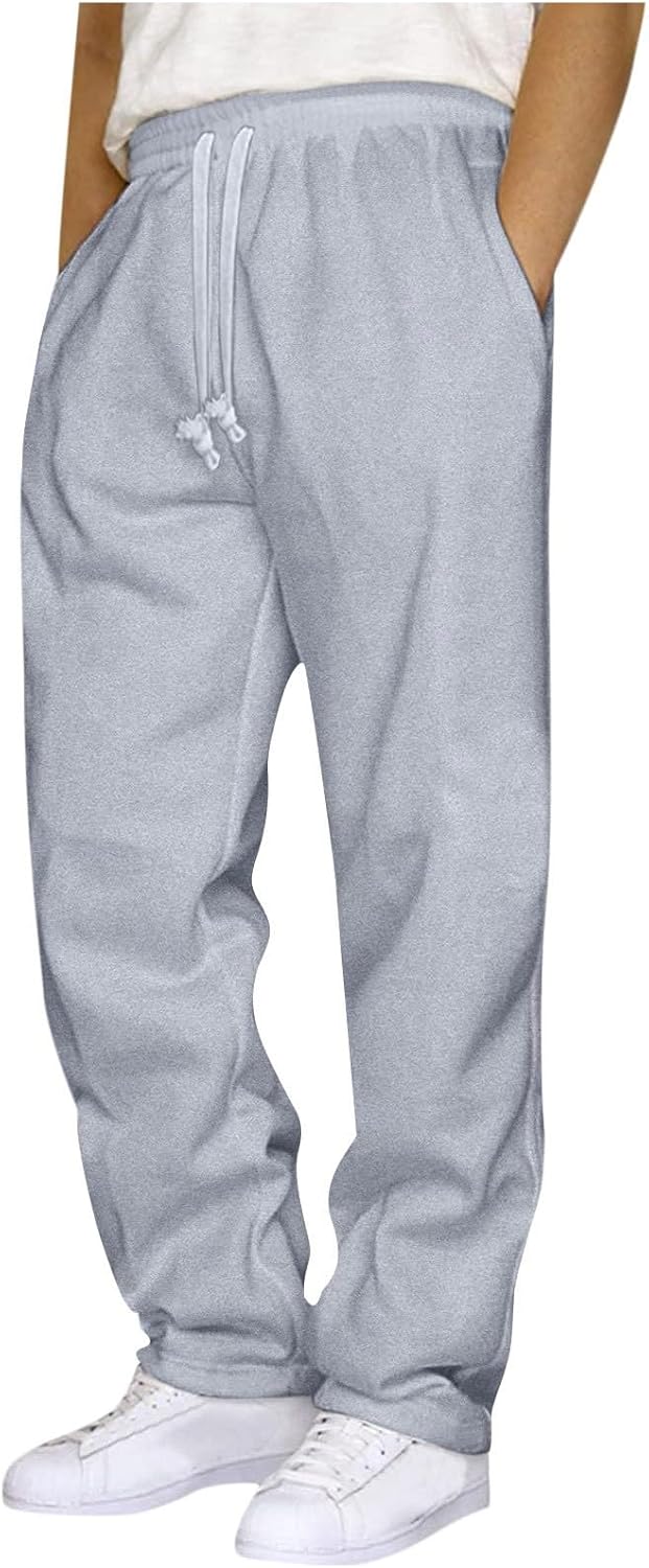 Baggy Jogginghose Herren Weites Bein Lässig Fleece Jogger Lounge Gym Athletische Sweathose mit Kordelzug und Taschen