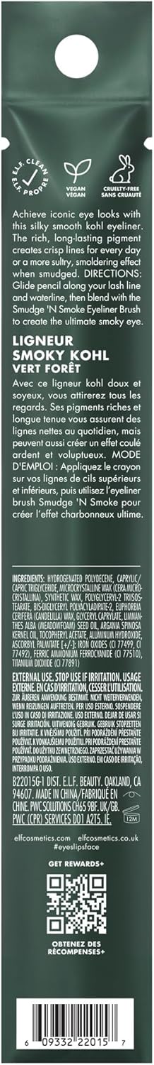 e.l.f. Smoky Kohl Eyeliner, Augenstift für langanhaltende, ausdrucksstarke, hochpigmentierte Make-up-Looks, vegan & tierversuchsfrei, Black Velvet