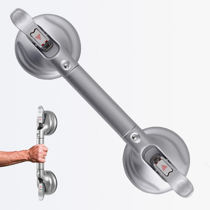 15-Inch Shower Handle - Upgraded Grab Bar with Strong Suction Cups for Bathtub & Shower Safety, Ideal for Seniors, Elderly, Disabled -Silver