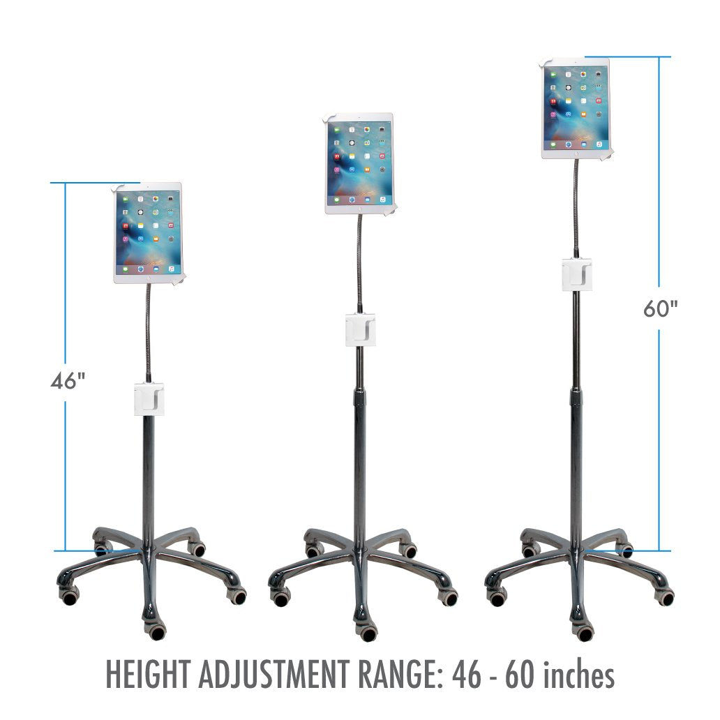 Medical Mobile Stand – CTA Medical Mobile Floor Stand for iPad 7/8/9 Gen 10.2”, 12.9” iPad Pro, 11” iPad Pro, iPad mini, iPad Air 4, Surface Pro X, and Other 7-13" Tablet - White