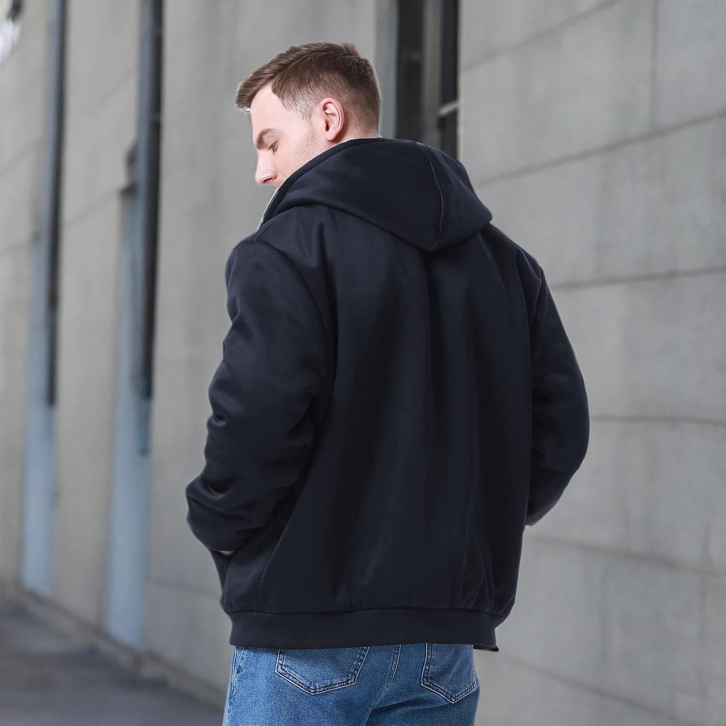 Herren-Hoodie, schweres Fleece-Futter, verdickt, warm, mit Kängurutasche für Outdoor und Freizeit