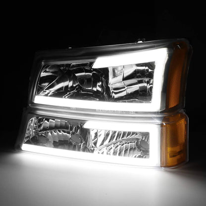 DNA MOTORING HL-LB-CSIL03-BK-CL1 Black Housing 3D LED DRL Headlight Bumper Lamp Set Compatible with 03-06 Silverado 1500-3500 / Avalanche 1500 2500