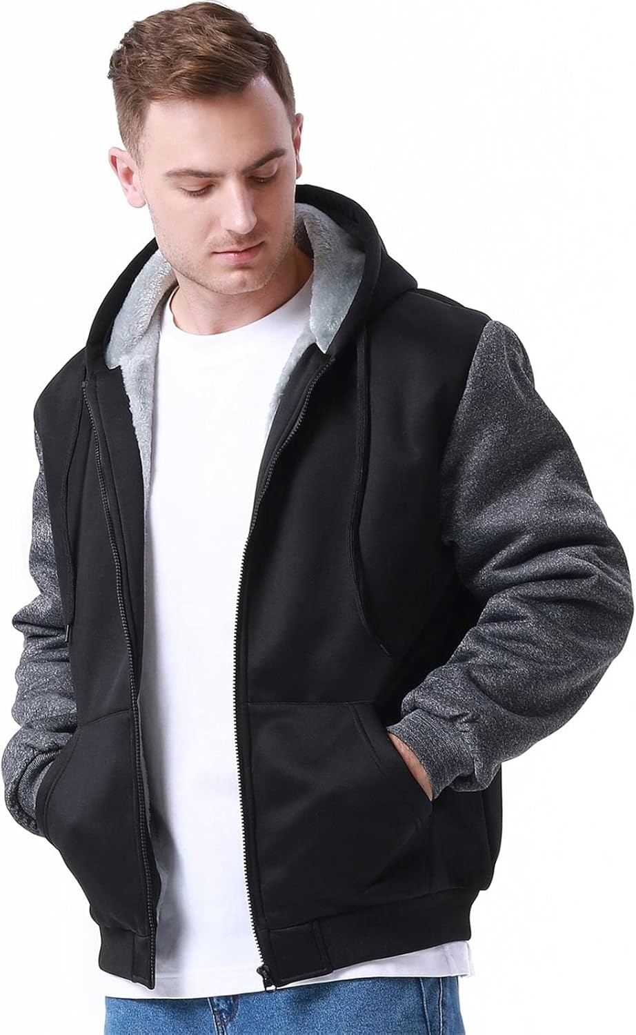 Herren-Hoodie, schweres Fleece-Futter, verdickt, warm, mit Kängurutasche für Outdoor und Freizeit