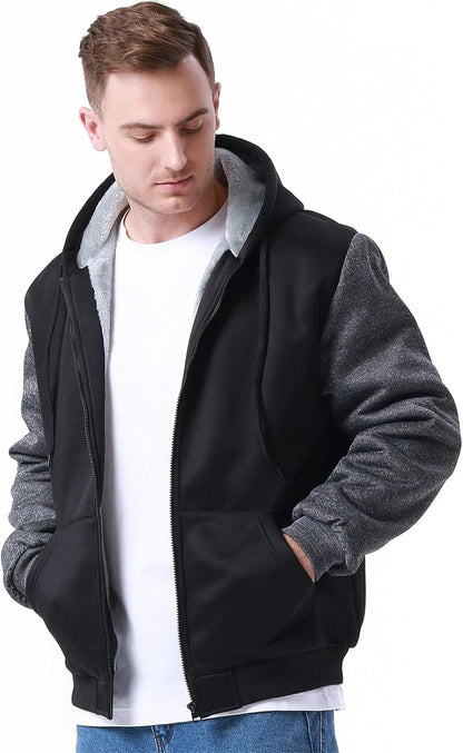 Herren-Hoodie, schweres Fleece-Futter, verdickt, warm, mit Kängurutasche für Outdoor und Freizeit