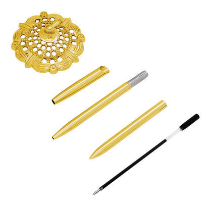 Bcxfbxd 2 Stück Gold Hohl Rund Stifthalter Metall Stifteständer Set Unterschriftenstift Set Unterschriften Tisch Kugelschreiber für Gästebuch Hochzeit Geburtstag Party Abschlussfeier Lehrer Büro Geschäft