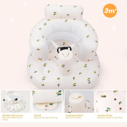 Aufblasbarer Babysitz, aufblasbarer Babystuhl für Babys ab 3 Monaten, aufblasbarer Sommerstuhl mit integrierter Luftpumpe, Baby-Bodensitz zum Sitzenlernen, Spielen, Campen, Orange
