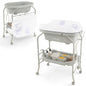 INFANS 2 in 1 Baby Changing Table with Bath Tub Unit, Folding Diaper Dresser Station with Wheels Waterproof Pad Storage Rack, Portable Nursery Organizer Stand for Newborn Infant