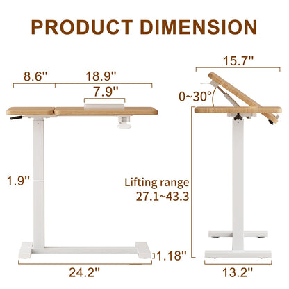 Solid Wood Overbed Bedside Table with Wheels, Tilting Adjustable Hospital Bed Table Over The Bed, Medical Mobile Laptop Stand, Rolling Standing Desk for Hospital and Home Use(Walnut)