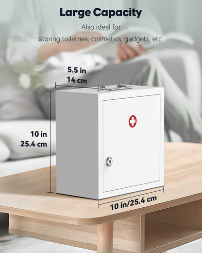 Uniclife Wall Mount Medicine Cabinet with Combination & Key Lock Locking First Aid Cabinet Lockable Medical Cabinet Large Capacity Medicine Organizer Secure Steel Wall Cabinet Metal Storage Box, White