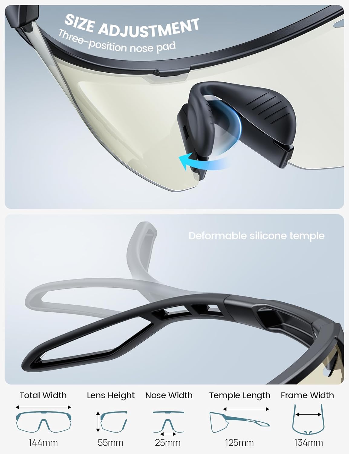 Lamicall Polarisierte Sportsonnenbrille Herren Damen, [24g Ultraleicht] Verstellbares Nasenpad Sportbrille für Fahrrad Wandern Laufen
