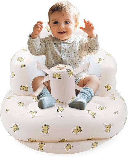 Aufblasbarer Babysitz, aufblasbarer Babystuhl für Babys ab 3 Monaten, aufblasbarer Sommerstuhl mit integrierter Luftpumpe, Baby-Bodensitz zum Sitzenlernen, Spielen, Campen, Orange