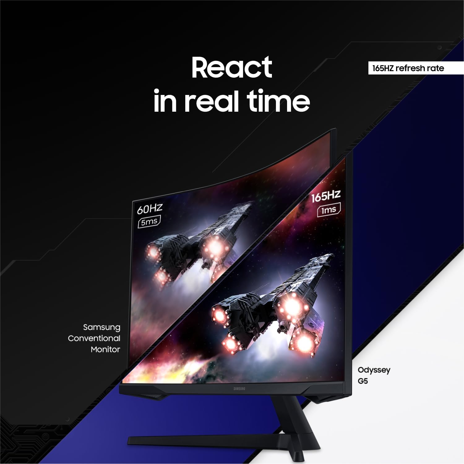 Samsung Odyssey 32 inch Curved Gaming Monitor (2,560 x 1,440) G55C QHD 165 Hz 1 ms, HDR10, FreeSync, Eye Saver Mode, 1000R Curvature- LS32CG550ENXZA