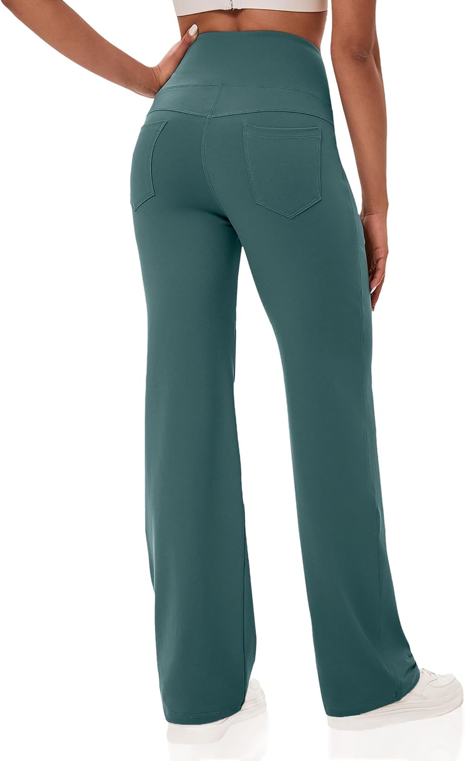 VOOVEEYA Yogahosen für Damen mit Taschen, gerade geschnittene Hose mit weitem Bein, hochtaillierte Business-Hose, petite/regulär//lang