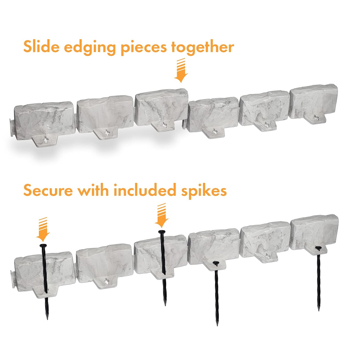EasyFlex No-Dig Landscape Edging with Anchoring Spikes, 2.7 in Tall Decorative Stone-Look Garden Border, 15 Foot Kit, Brown