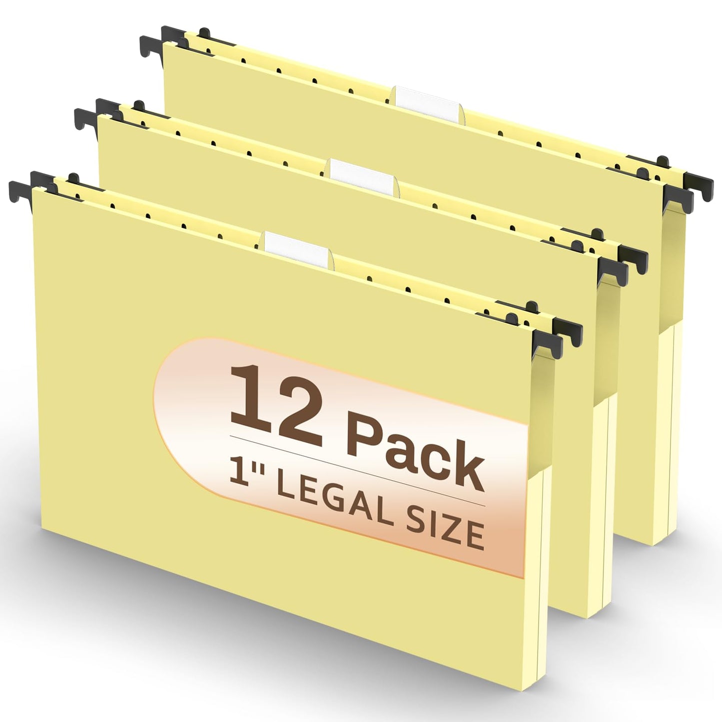 Extra Capacity Plastic Hanging File Folder, 12 Pack Reinforced Hang Folders Legal Size, Heavy Duty 1 Inch Expansion Filing Cabinet Folders, for Bulk Files, Medical Charts, Cream Yellow