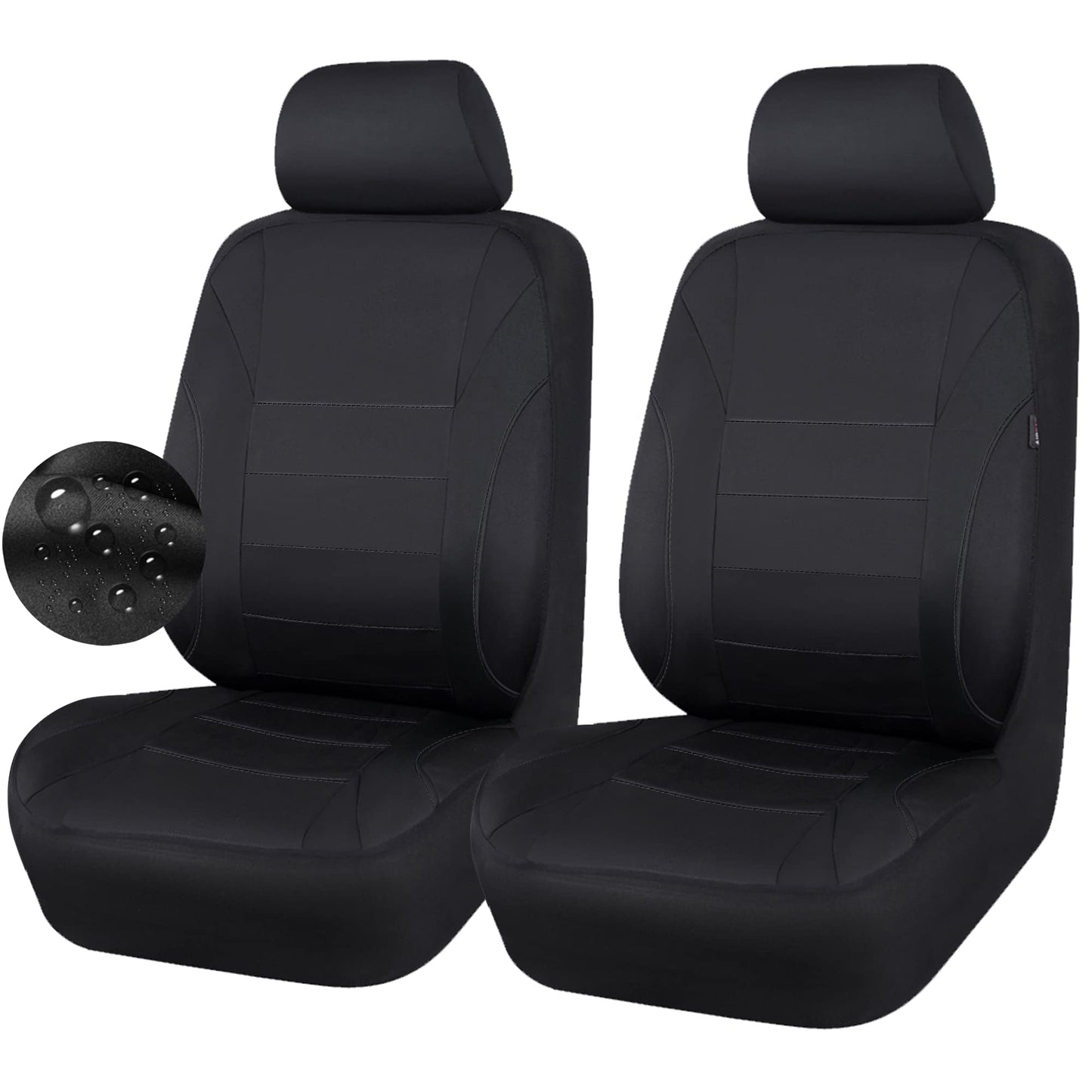 CAR Pass Neoprene Waterproof Two Front Car Seat Covers Set- Universal Fit for Vehicles, Airbag Compatiable(Black)