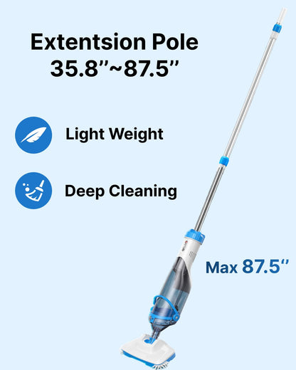 Cordless Pool Vacuum for Above Ground & Inground Pools, Consciot Handheld Rechargeable Pool Cleaner with 1110 GPH Suction, Telescopic Pole up to 87.5", 1H Runtime, See-Through Head for Debris & More