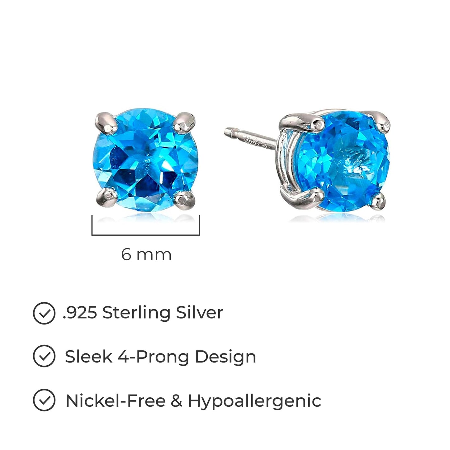 Amazon Essentials Sterling Silver Round Birthstone Stud Earrings