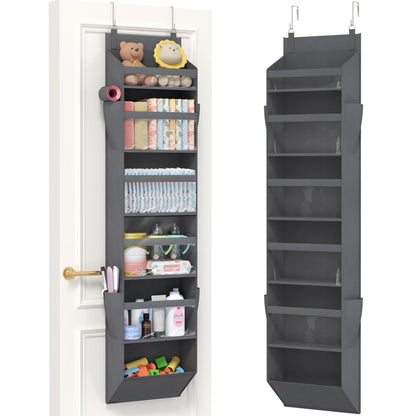 Lifewit 1 Pack Over the Door Organizer, 5 Section Clear Window Hanging Storage with 4 Side Pockets, Sturdy Anti Tilt 40 lbs Load Behind Door for Closet, Bedroom, Bathroom, Nursery, Dorm, Dark Gray