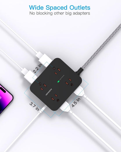Surge Protector Power Bar - 8 Outlets 4 USB Charging Ports(2 USB C), Power Strip with 5Ft Braided Extension Cord, Flat Plug, Wall Mount Desk USB C Charging Station for Home Office College Essentials