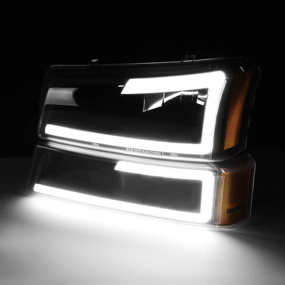 DNA MOTORING HL-LB-CSIL03-BK-CL1 Black Housing 3D LED DRL Headlight Bumper Lamp Set Compatible with 03-06 Silverado 1500-3500 / Avalanche 1500 2500