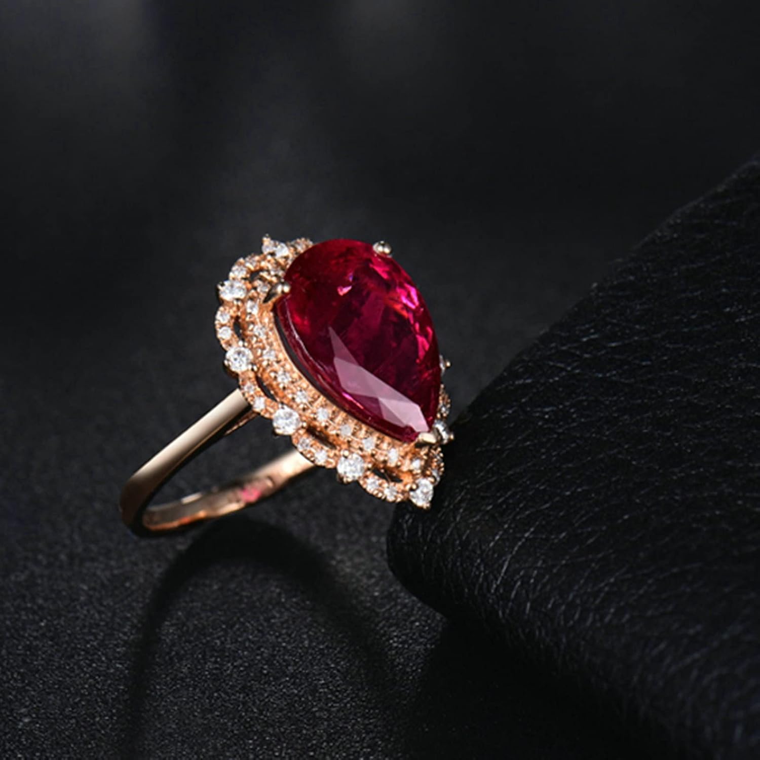 18K Rose Gold Ring 4ct Pear Shape Tourmaline with 0.28ct Diamond Engagement Rings for Girls