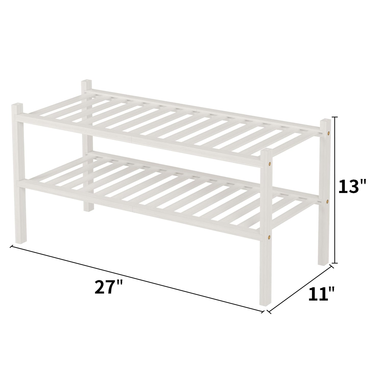 ROMGUAR CRAFT 3 Tier Bamboo Shoe Rack for Closet Free Standing Wood Shoe Shelf Storage Organizer for Entryway Small Space Stackable 27"x11"x20" (Natural)