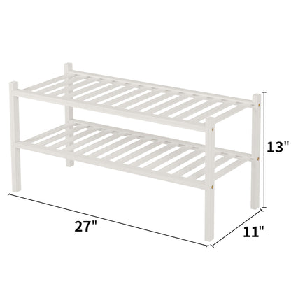 ROMGUAR CRAFT 3 Tier Bamboo Shoe Rack for Closet Free Standing Wood Shoe Shelf Storage Organizer for Entryway Small Space Stackable 27"x11"x20" (Natural)