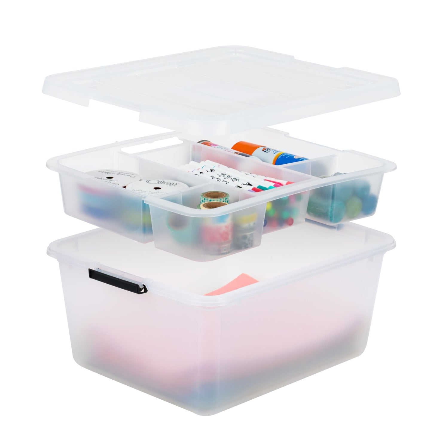 IRIS USA 6-Pack Clip Box with Latching Lids, 18 Quart Craft Storage Bins, Art & Writing Supply Containers for Home, Office & Classroom Organization