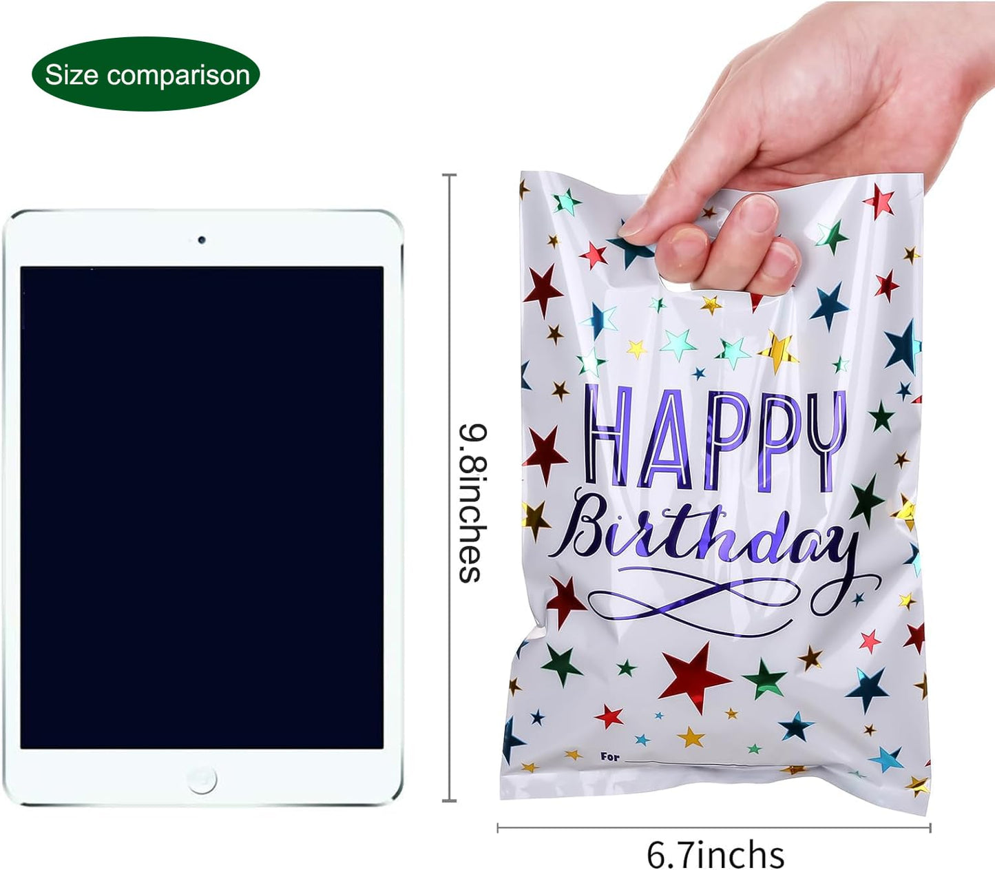 PintreeLand 6.7 * 9.8inch Happy Birthday Party Mitgebseltüten 40 STK, Plastik Beute Geschenktüten Bulk für Kinder Baby Mädchen & Jungen Geburtstagsparty Zubehör (B Stil 40 Stück)