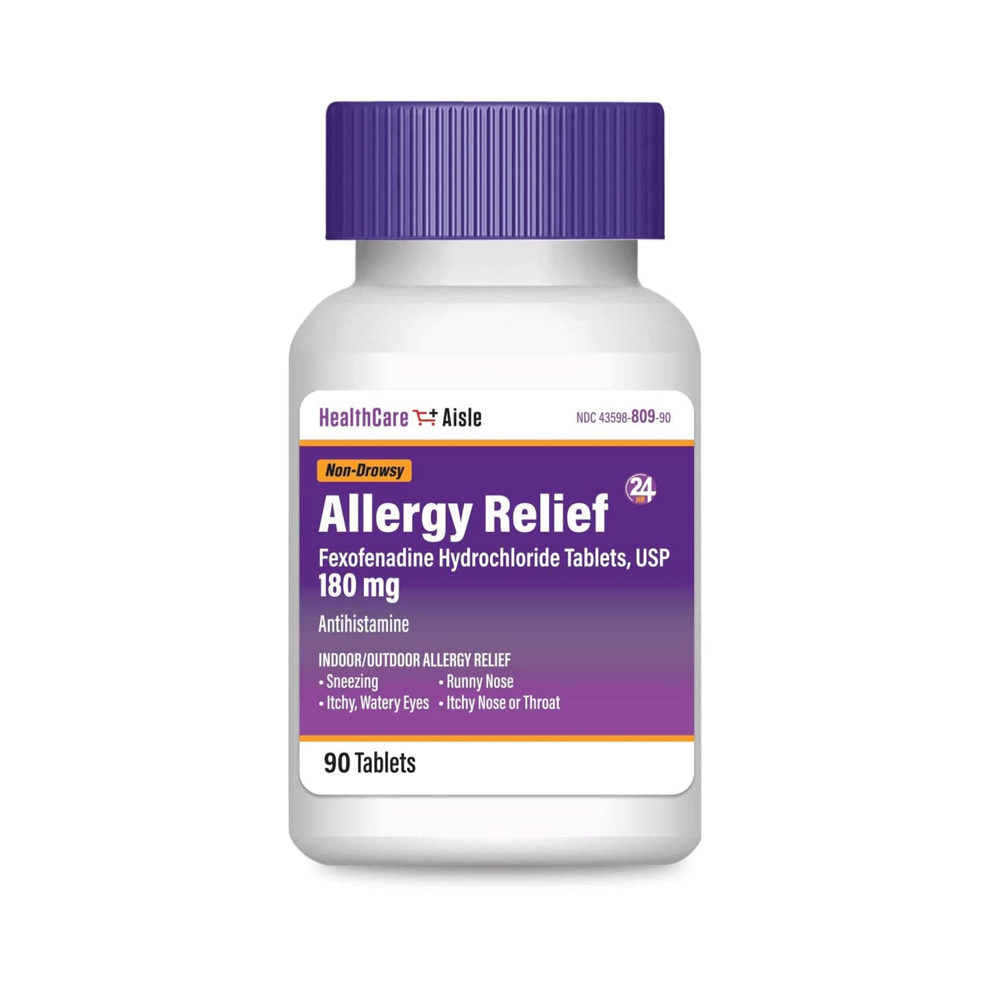 HealthCareAisle Allergy Relief - Fexofenadine Hydrochloride Tablets USP, 180 mg - 180 Tablets - Allergy Medication, Non-Drowsy 24-Hour Relief, (Pack of 2)