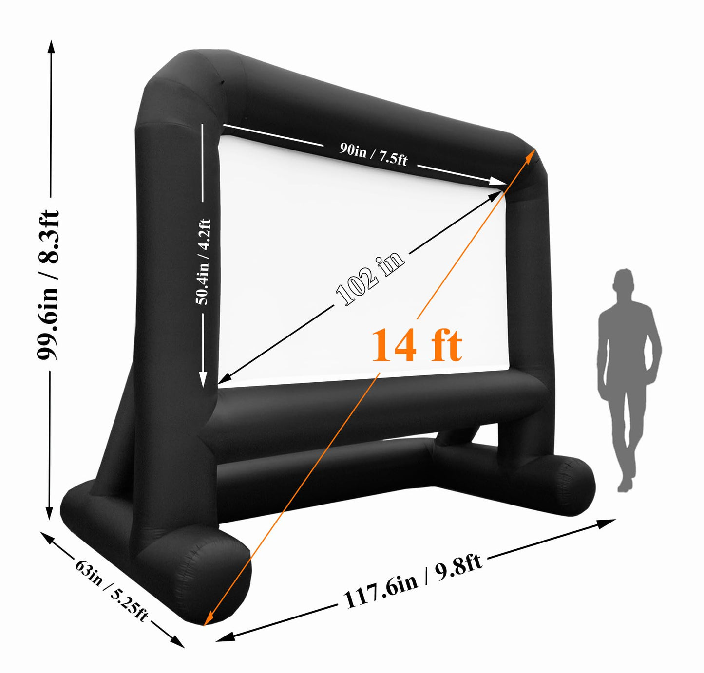 HuaKastro 14 FT Inflatable Projector Screen – One-Piece Design, Easy Setup Blow-Up Movie Screen with Quiet Fan, Ideal for Outdoor & Indoor Movie Nights, Backyard Events, and Parties (Stable Base)