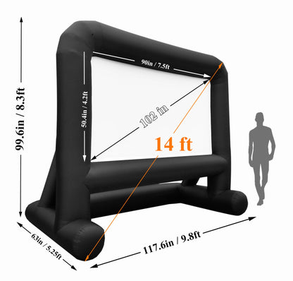 HuaKastro 14 FT Inflatable Projector Screen – One-Piece Design, Easy Setup Blow-Up Movie Screen with Quiet Fan, Ideal for Outdoor & Indoor Movie Nights, Backyard Events, and Parties (Stable Base)