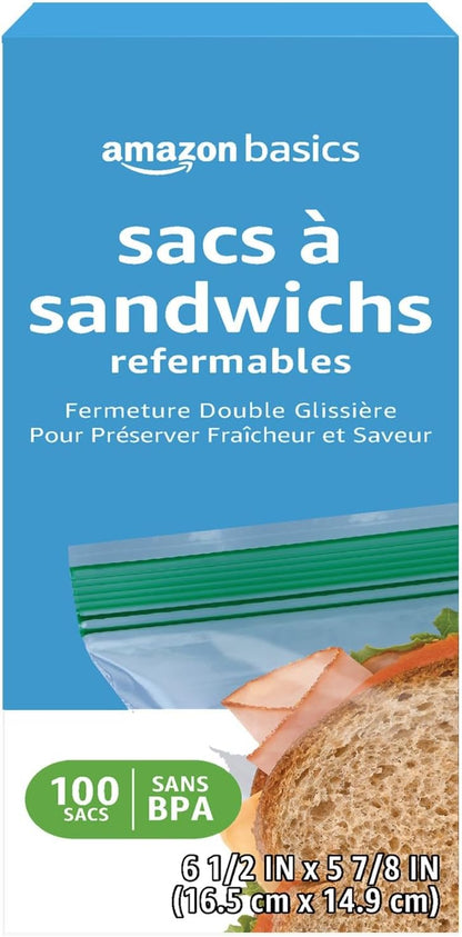 Amazon Basics Reclosable Double Zipper Sandwich Storage Bags