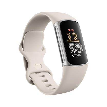 Google Fitbit Charge 6 Advanced Health and Fitness Tracker with Built-in GPS, Stress Management Tools, Sleep Tracking, 24/7 Heart Rate and more -- Silver/White