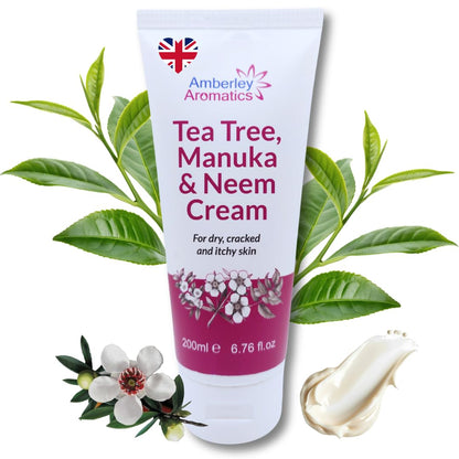 Tea Tree, Manuka & Neem Cream 350ml - Antibacterial, Anti-fungal, Antiseptic, Anti-Itch, Dry, Chapped & Cracked Skin, Eczema, Psoriasis, Jock Itch, Fungal infections. Fast Effective Relief
