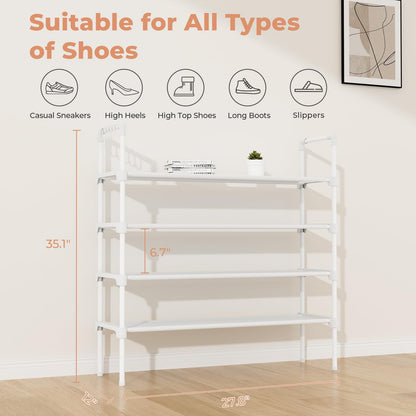 LANTEFUL 3 Tier Shoe Rack for Closet, Shoe Organizer with 5 Hooks, Long Shoe Shelf Storage for Sneaker and Boot Stackable Free Standing Shoe Rack for Entryway, Garage, Small Spaces, Dorm