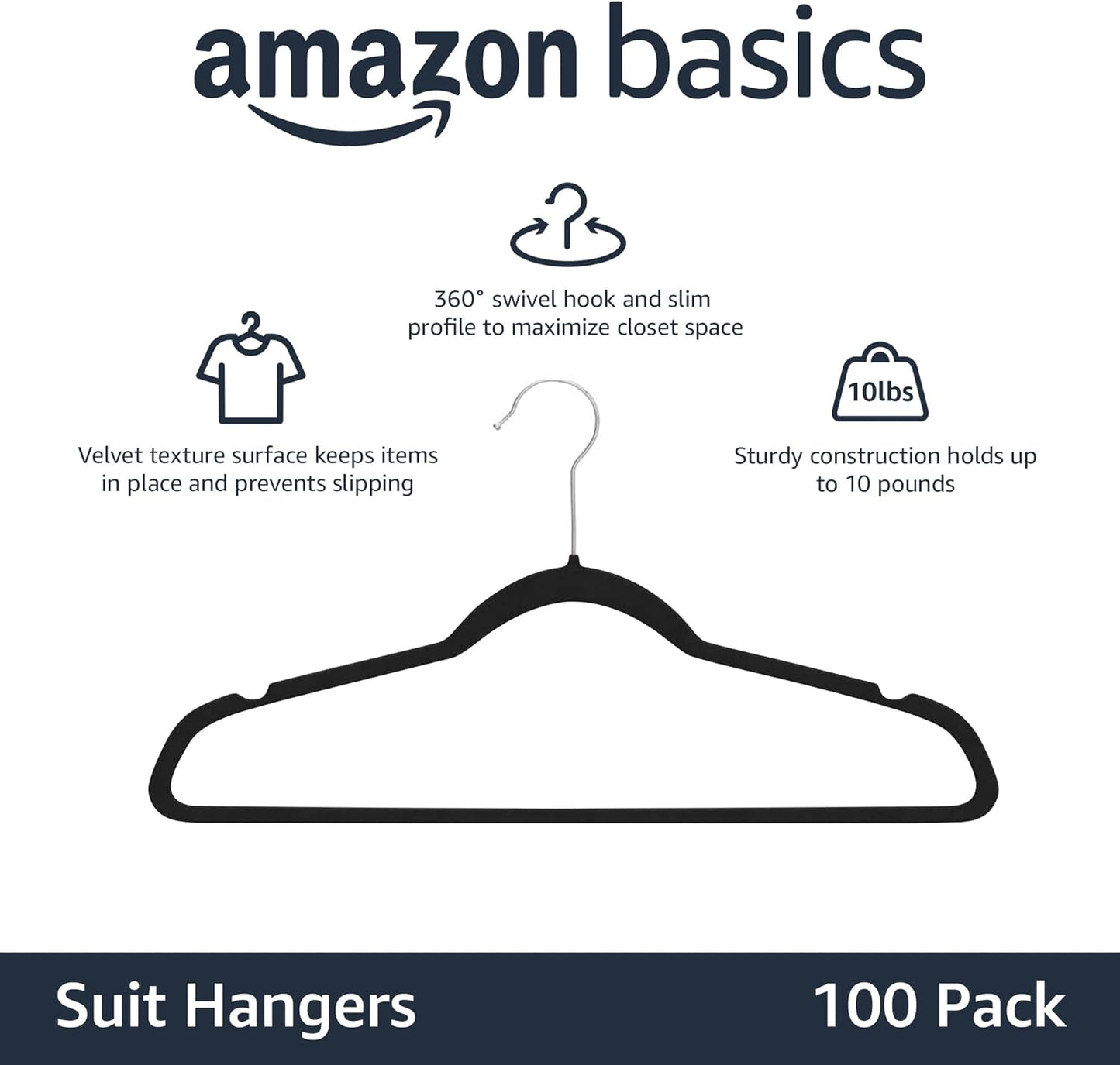 Amazon Basics Samtkleiderbügel für Anzüge – 30er-Pack, Schwarz