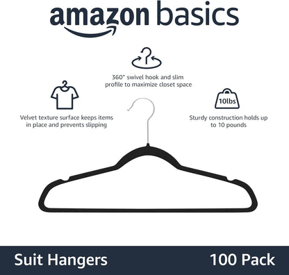 Amazon Basics Samtkleiderbügel für Anzüge – 30er-Pack, Schwarz