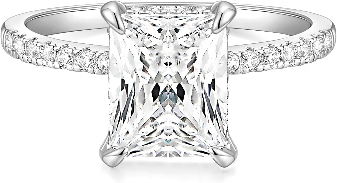 TIGRADE 4CT Engagement Ring for Women Radiant Cut Cubic Zirconia Wedding Band CZ Promise Anniversary Ring Size 3-11