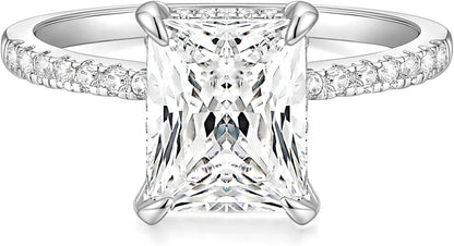 TIGRADE 4CT Engagement Ring for Women Radiant Cut Cubic Zirconia Wedding Band CZ Promise Anniversary Ring Size 3-11